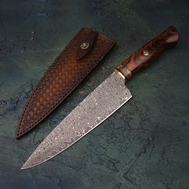 

FZIZUO 7.5" Handwork Chef's Knife VG10 Damascus Steel Kitchen Knife Cleaver Japanese Gyuto with Leather Sheath Cooking Tools
