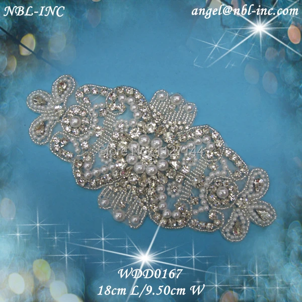 

(30PCS) Wholesale bridal beaded sewing rhinestone pearl applique patch iron on for wedding dresses garment WDD0167