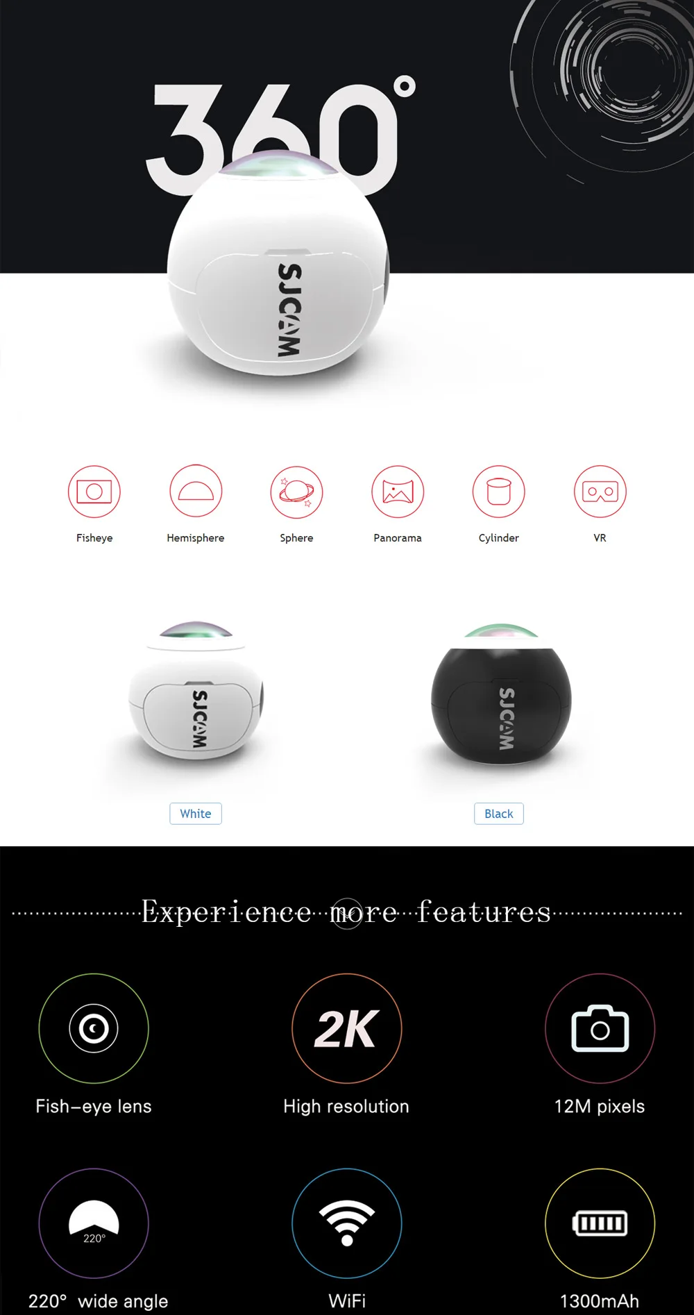 SJCAM SJ360 360 Degree Panorama WiFi Action Sport Camera Fisheye Lens 2K VR Video Recording