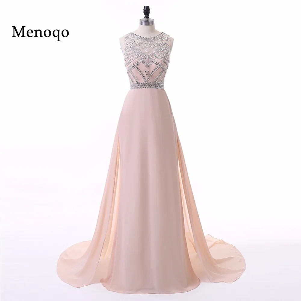 

Menoqo W022516 A line Beaded Chiffon Long Prom Dresses 2019