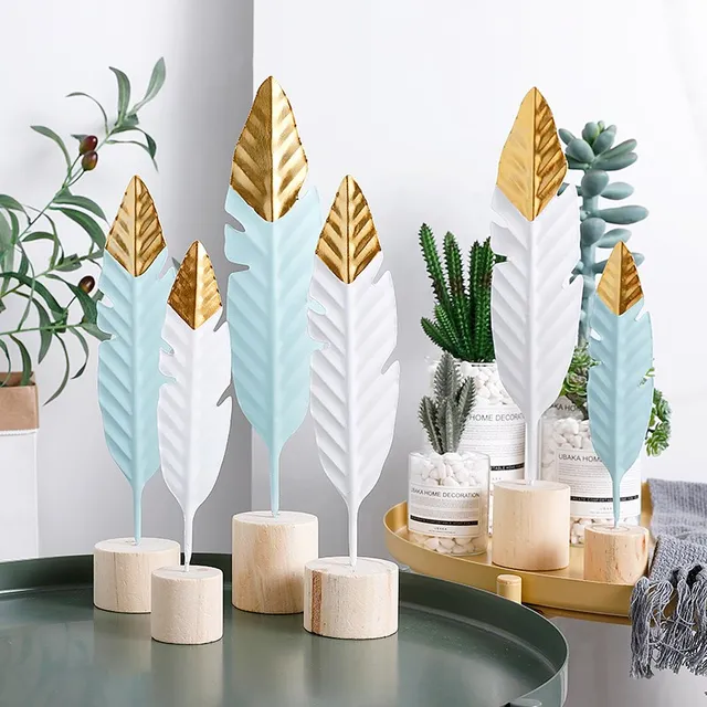 US $2.75 Nordic Creative Ins Iron Feather Shape Ornaments Metal Office Artist Bookroom Desktop Decoration sh