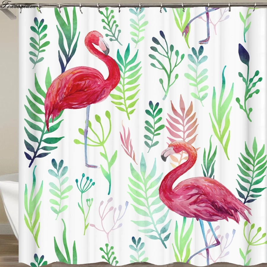 

Flamigo shower curtains Fabric Tropical bathroom curtains 3D fabric shower curtain funny pink bath curtain For bathroom