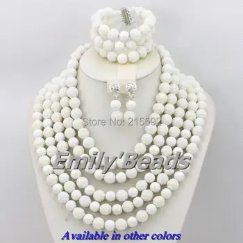 

African Coral Beads Jewelry Set White Indian Nigerian Wedding Bridal Necklace Jewelry Set 5 Layers Wholesale Free Shipping CJ170