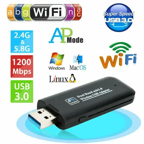 USB 3,0 AC1200 802.11ac Wi-Fi, Беспроводной адаптер 1200 Мбит/с AC1200 Dual Band 2,4 ГГц/5 ГГц Беспроводной USB 3,0 адаптер 3C11