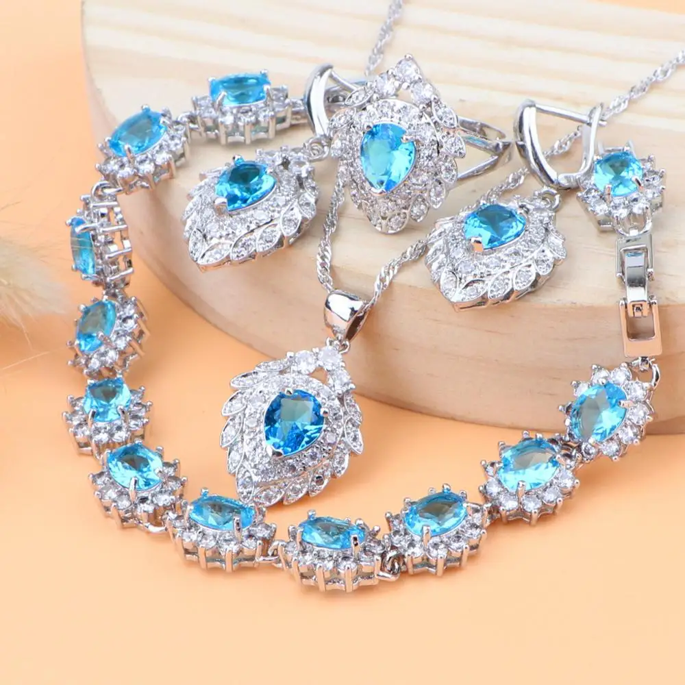Zirconia Bridal Jewelry Sets Silver 925 For Women Costume Wedding Bracelet Earrings Pendant Rings Necklace Set Gift Box | Украшения и