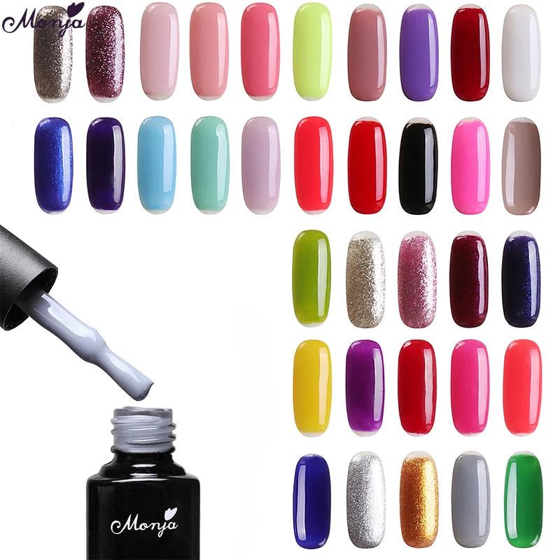 

Monja 38 Colors 7ml Nail Art Pure Color Soak Off Acrylic LED UV Polish Gel Lacquer Primer Base Coat Matt Top Coat Manicure Tool