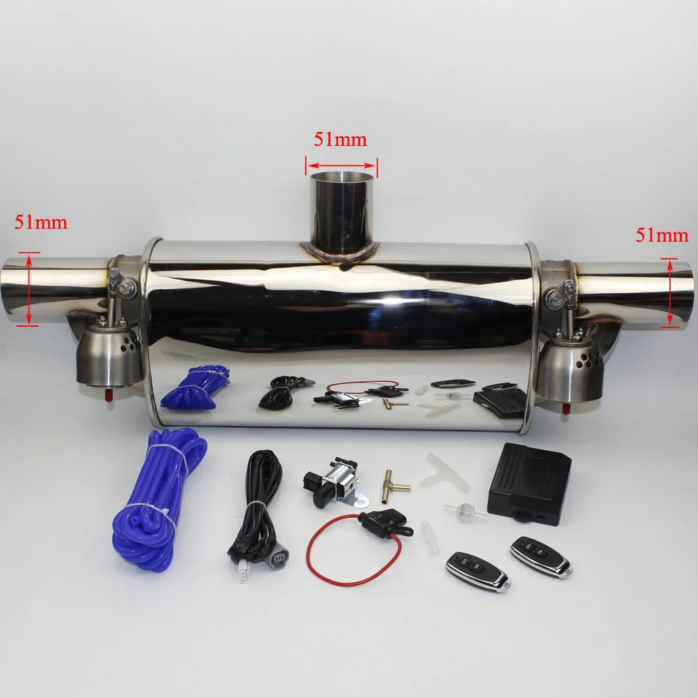 Новая Т-образная выхлопная система из нержавеющей стали, Электрический выхлоп, вырезанный клапан с электронным пультом дистанционного управления, выхлопная труба - Цвет: 51mm