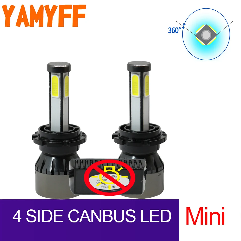 

YAMYFF Mini CANBUS H7 LED H4 D2S D1S D3S D4S H13 Car Headlight LED 4 Side Car Lighting Lamp 6000K 10000LM 12V Auto Car Fog Lamp