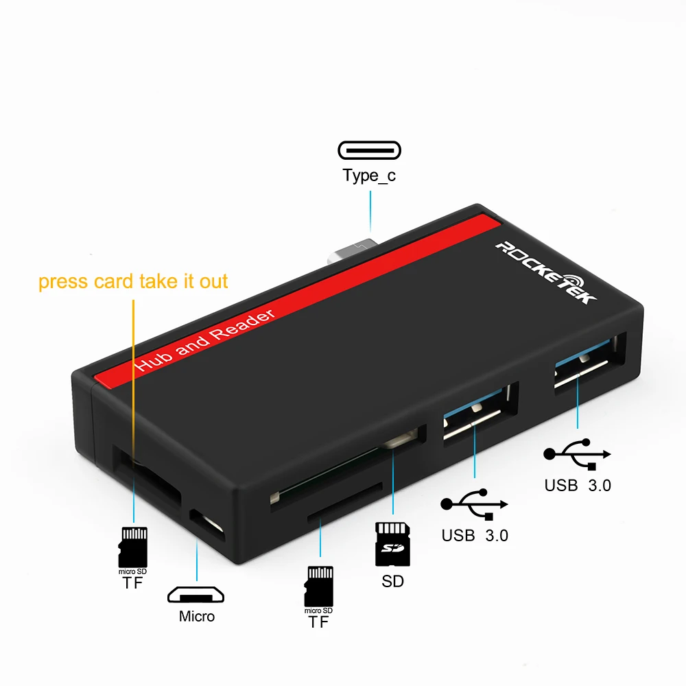 Rocketek type-c usb 3,0 2 порта концентратор otg Тип c устройство для чтения карт памяти Адаптер для SD/TF micro SD macbook/mac pro/mac air ПК компьютер