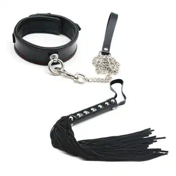 SMSPADE Real Leather Luxurious Bondage Restraints Kit Handcuffs Ankle Cuffs Mouth Gag Neck Collar Flogger Whip