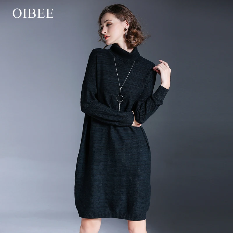 OIBEE повседневное водолазка длинный вязаный хлопок Bodycon тонкий сексуальный для женщин платья свитеры