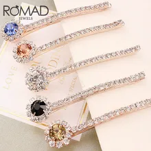 Creative 6PCS 6 Colors Crystal Hair Clip Rhinestones High Quality Women Barrett Pearl Hair Accessories CZ Cubic Zirconia ROMAD