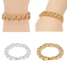 Браслеты для женщин хип-хоп полные Браслеты Стразы цепочка pulseira золотой серебряный мужской браслет-амулет современный ювелирный браслет mujer