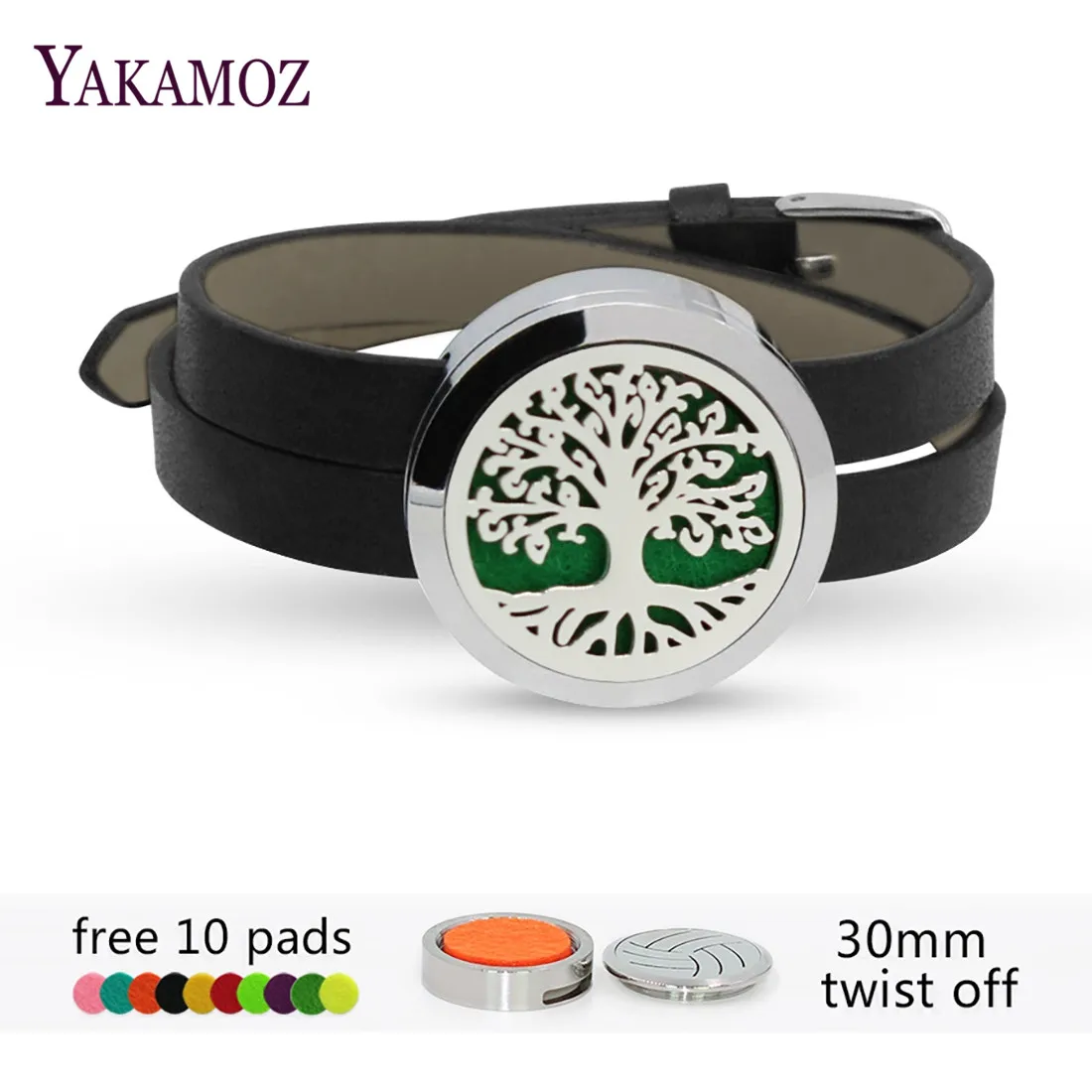 

Tree of Life Magnetic Aromatherapy perfume Essential Oils Locket Perfume Diffuser Bracelet with leather wristband and 10pcs pads