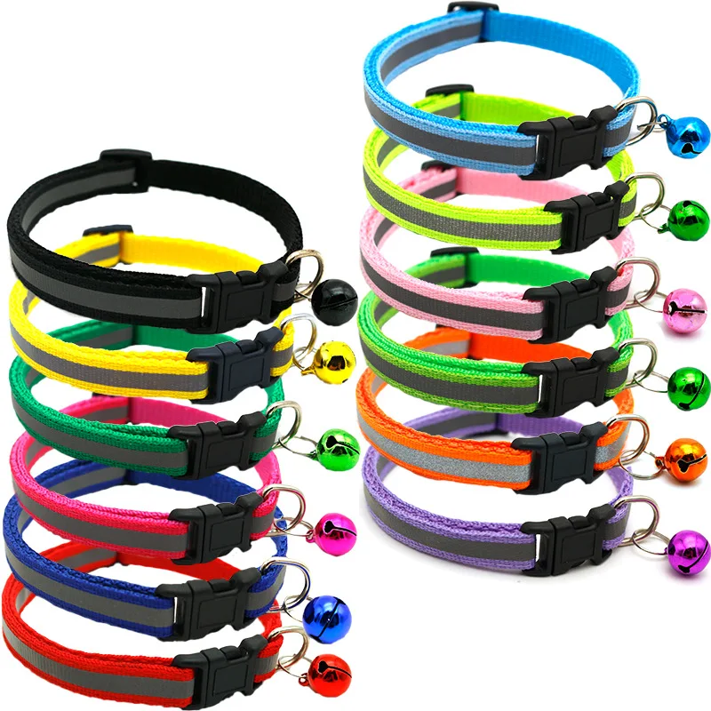 

Reflective Breakaway Cat Collar Adjustable Small Pets Puppy Dog Kitten Cat Nylon Collar with Bell 12 Color Neck 19-32cm 1.0cm