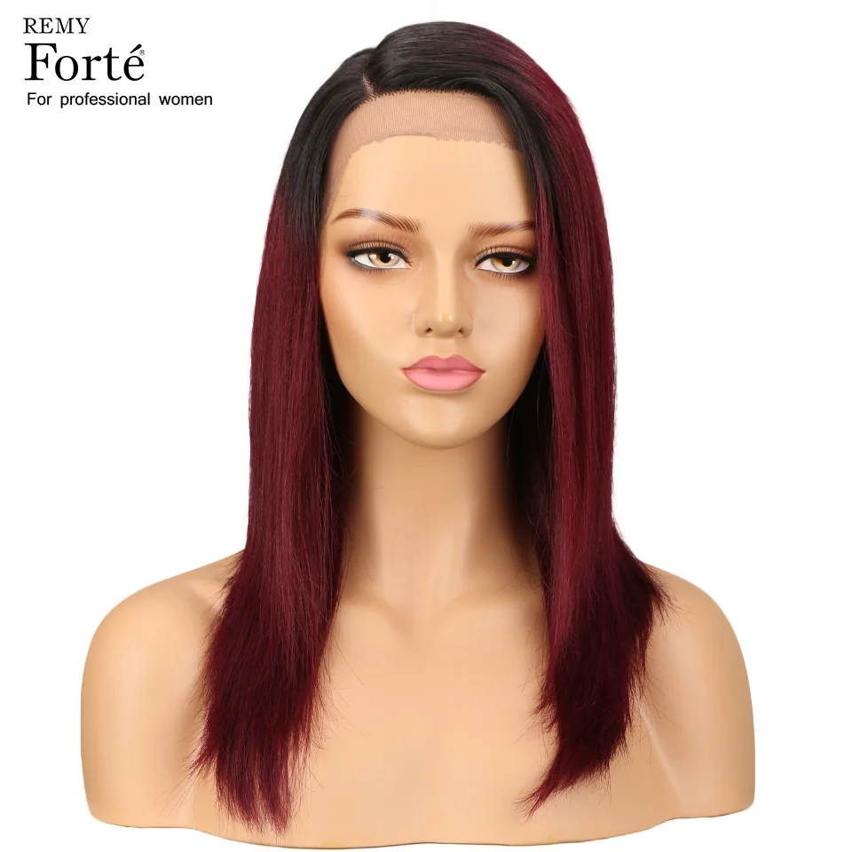 

Remy Forte Lace Front Human Hair Wigs Straight 100% Remy Brazilian Human Hair Wigs U Part T1b/99j Short Real Human Hair Wigs