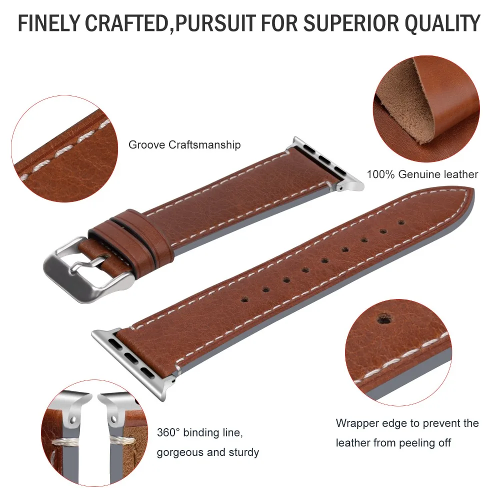 Fullmosa 4 Colors Compatible Apple Watch Band, Vintage Calf Leather Compatible with Apple Watch Series 4 iWatch Strap 40mm 44mm