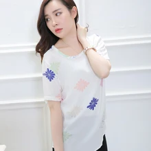 Женская Шелковая разноцветная футболка с коротким рукавом и круглым вырезом на молнии для мамы весна лето