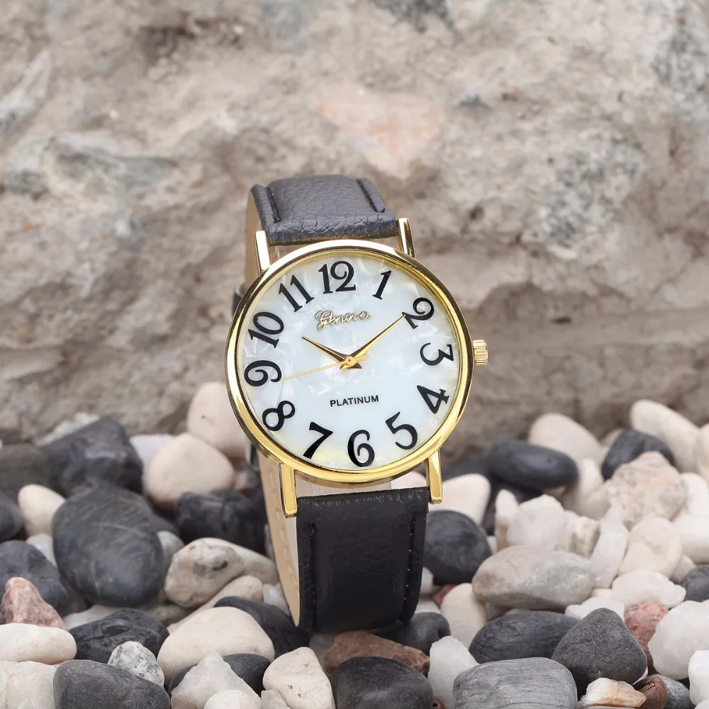 Geneva часы для женщин женские элегантные золото знаменитой марки покрытые платье кварт наручные часы с кожаным ремешком часы 100 шт/партия