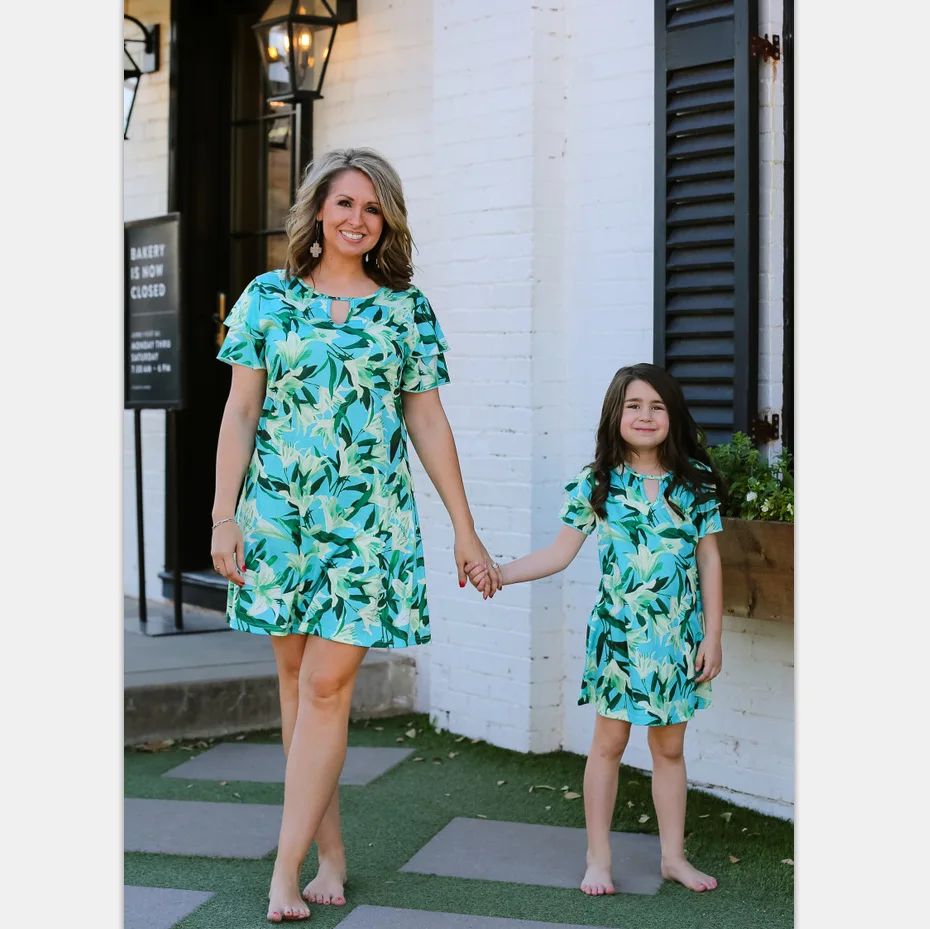 

family matching clothes big sister family look mama dress summer kids boho clothing floral fashion mom and daughter dresses