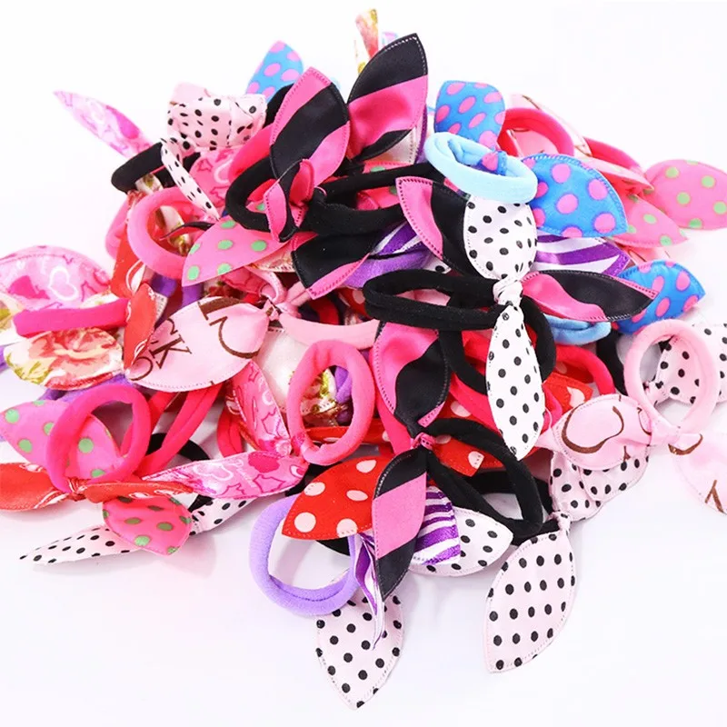 

10PCS/Lot Fashion Women Gilrs Cute Rabbit Ears Nylon Elastic Hair Bands Ponytail Holders Rubber Bands Scrunchie Hair Accessories