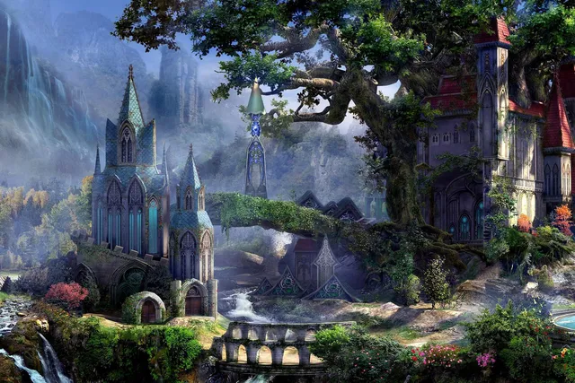 Home decoration fantasy art artwork waterfall forest elf