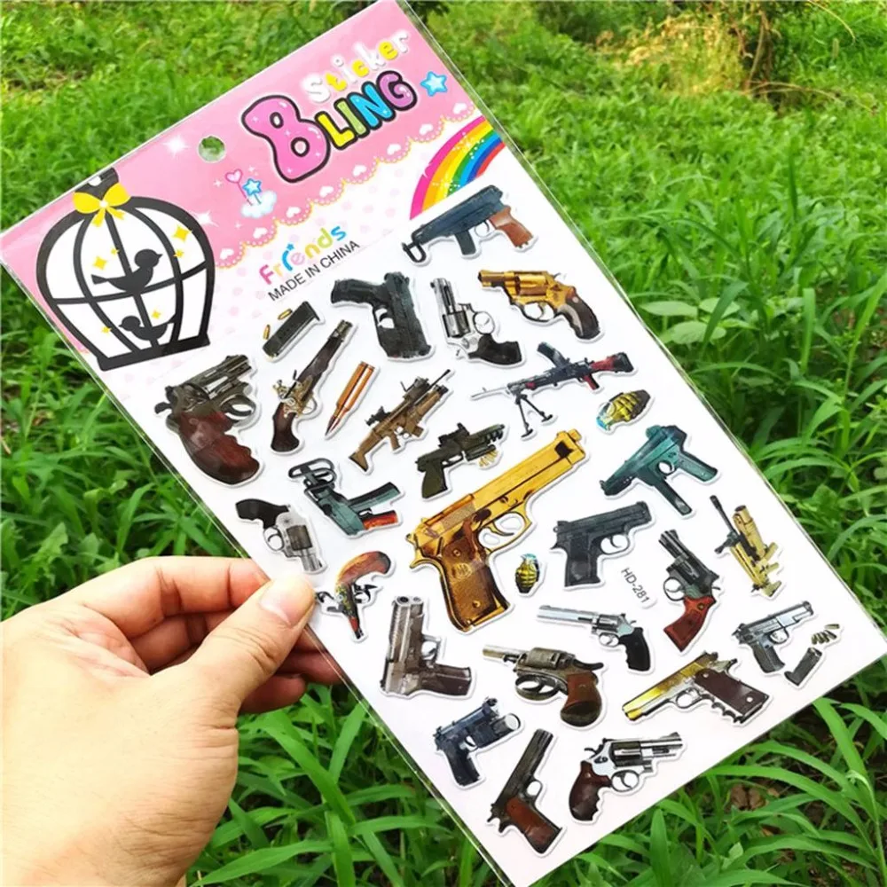 Пистолет Танк военный оружие наклейка с украшениями 3D объемные наклейки Скрапбукинг для Детская Наклейка украшение игрушки 14,5 см* 21,5 см