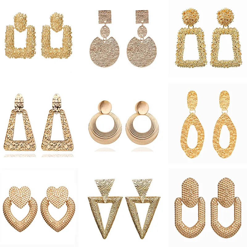 

Statement Big Gold Drop Earrings Fashion Vintage Geometric Heart Round Gold Silver Metal Dangle Earring for Women 2019 jewelry