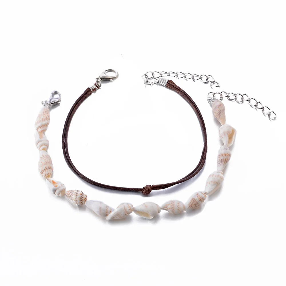 

2pcs Bohemian Shell Conch Anklets For Women Summer Beach Jewelry Anklet Bracelet PU Leather Cord DIY Barefoot Leg Ankle Chain