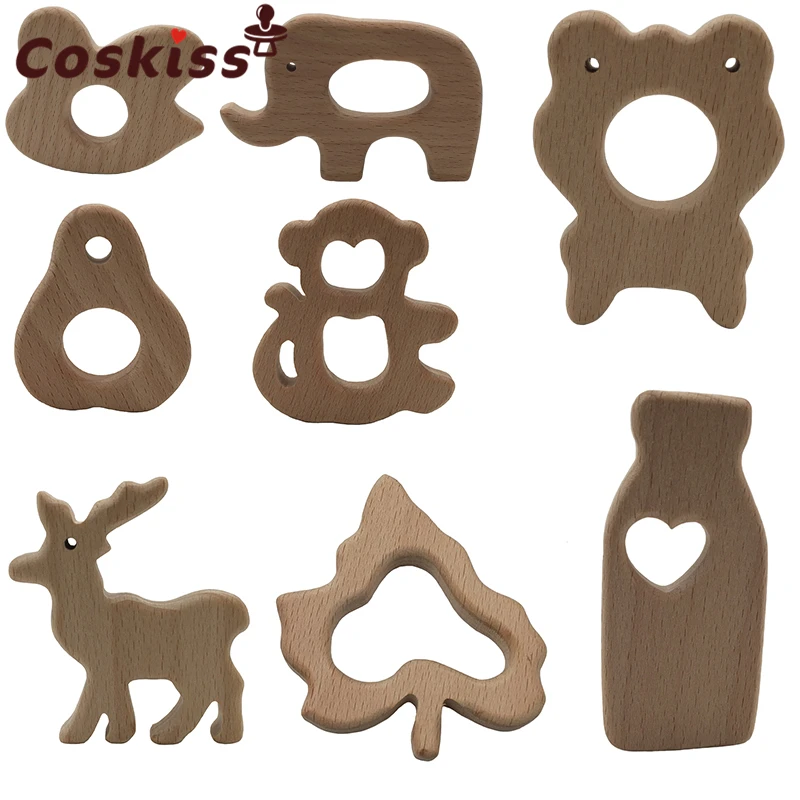 

Wooden Teether Rings Natural Wood Teething Toys for Infant,Wooden Teether Animals for Toddler,Baby Soothing Pain Relief Toys