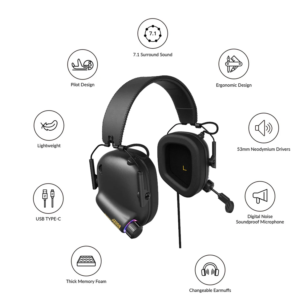  Tactical Master - JZ008 Immersive Gaming Headset with Virtual 7.1 Surround Sound Game Headphones fo