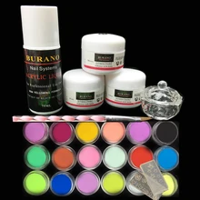 Burano 3Pcs acrylic nail kit Acrylic Powder Liquid 75ML & 18 colored powder Nail Art Tips Manicure Set power 2906