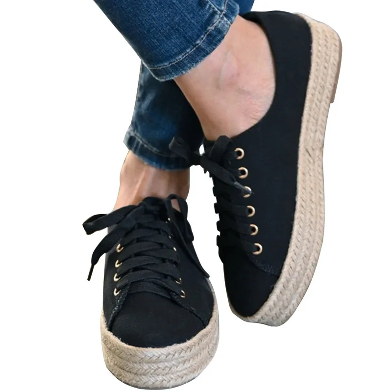 PUIMENTIUA/Модная женская обувь на платформе; Цвет черный, белый; повседневная обувь на шнуровке; женские кроссовки; удобная женская обувь на плоской подошве; zapatos de mujer - Цвет: Black
