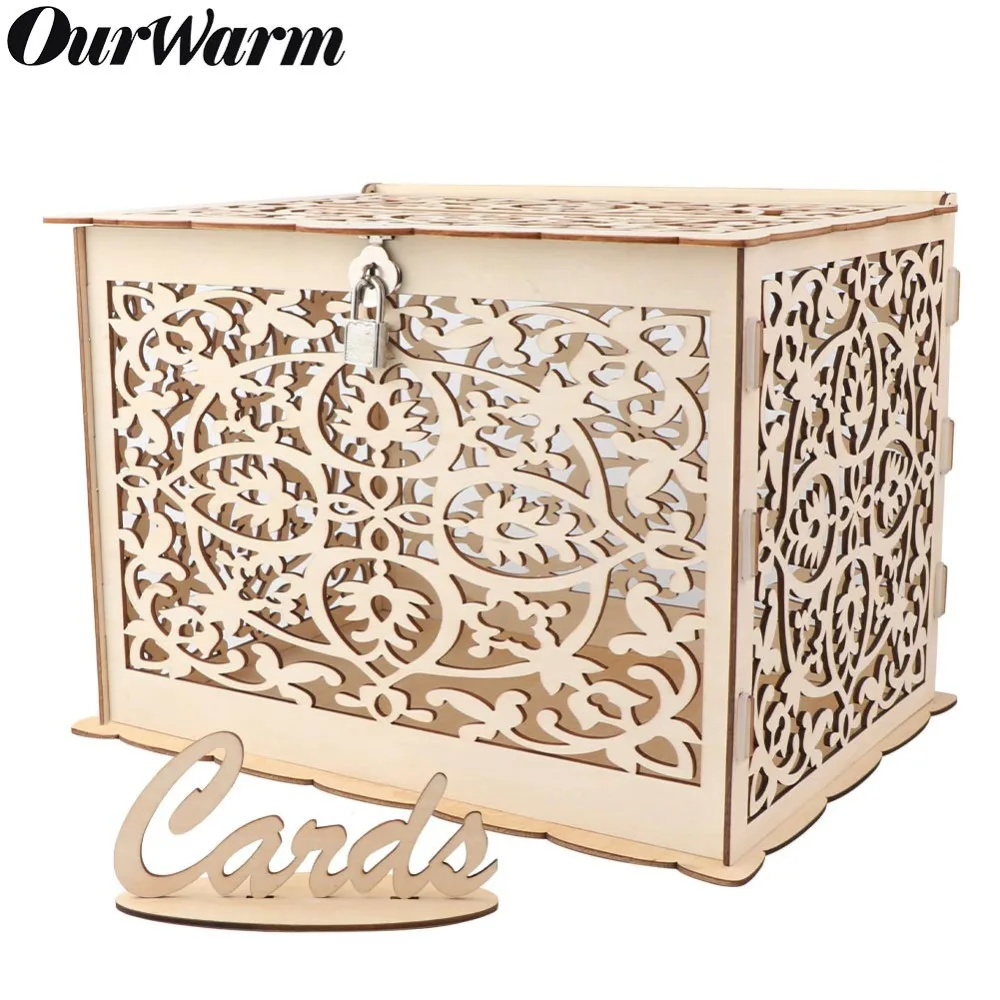 OurWarm DIY коробка для свадебных подарочных карт деревянная копилка с замком Красивые свадебные украшения для дня рождения