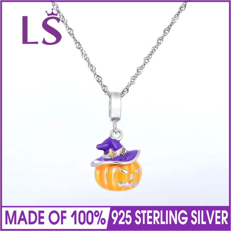LS Висячие эмалированные Holloween тыквы 100% стерлингового серебра 925 Шарм Бусины