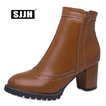 

SJJH Women Ankle Boots with Round Toe Chunky Zip Short Brock Boots Comfort British Footwear Fashion Casual Shoes Large Size Q139
