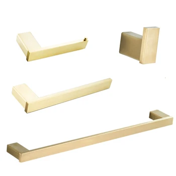

4-piece Bathroom Set Accessories Brushed Gold Towel Holder Wall Toothbrush Holder Metal Hook Stainless Steel Toilet Roll Holder