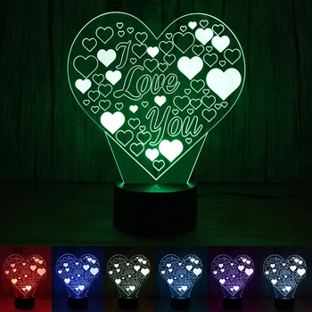 

Creative 3D Illusion Lamp Heart Shape I Love You Acrylic Night Light Romantic Mother's Day Gift for Lover Gradient Touch Lamp