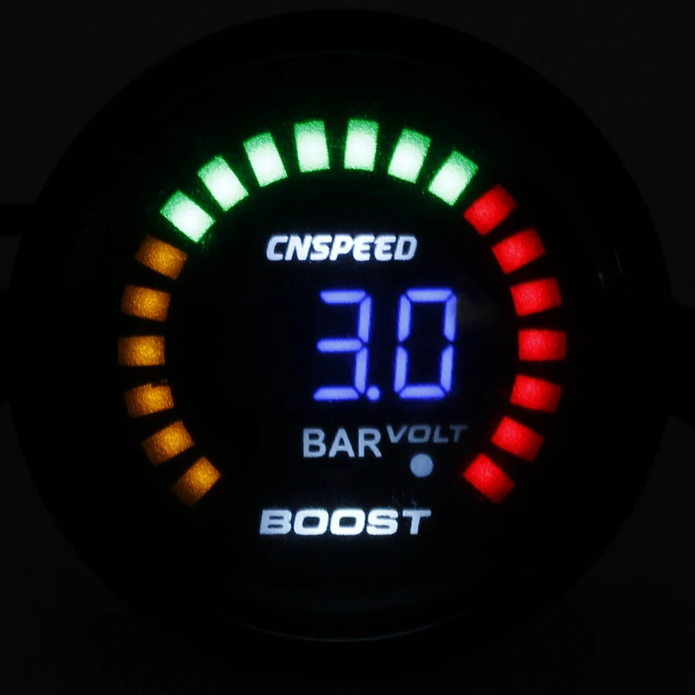 CNSPEED " 52 мм 12 В Автомобильный Автоматический турбо Boost Gauge-1-3 бар 20LED автомобильный турбо Boost метр С сенсором черное лицо YC101338