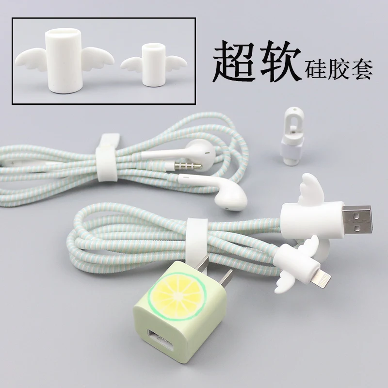 

Cute Angel Cable Winder USB Data Cable Protector Set with Charger stickers Spiral Cord protector For iPhone7plus 6S 8