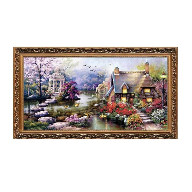 

TOP!-Cross needle DIY Handmade Needlework Set Embroidery Kit Precise Printed Graden Cottage Pattern Cross-needle 64 x 37cm Hom