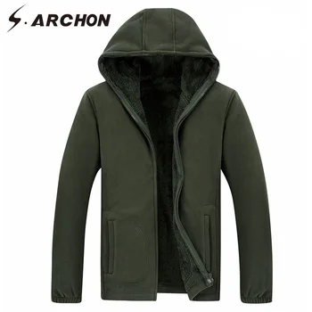 

S.ARCHON New Hoodies Jackets Men Spring Fleece Loose Long Sleeve Men Zipper Plus Size Thermal Jacket Men Hooded Jackets Male
