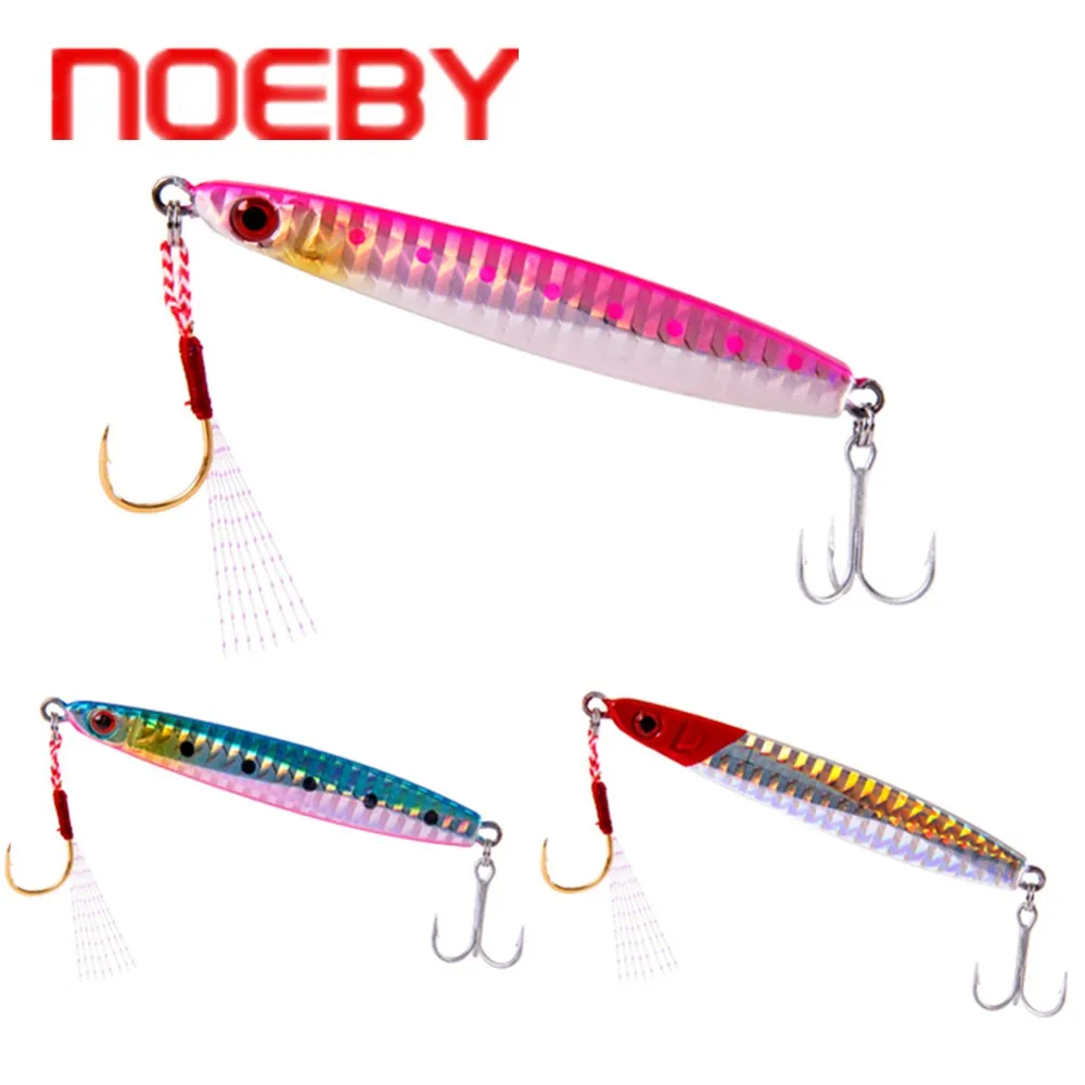 

NOEBY Metal Slow Jig 85mm/28g 95mm/40g Lead Jigging Fishing Lure With Two Hooks Slow Jigging Fishing Lure Pesca Peche Tackle