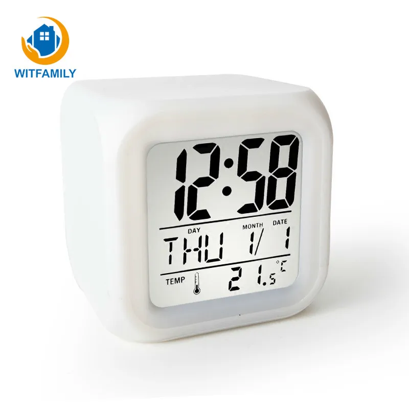 Portable Cute Mini LED Alarm Clock LCD Digital Display 7 Color Nightlight Alarm Small Bed Compact Travel Table Clock Home Decor Portable Cute Mini LED Alarm Clock LCD Digital Display 7 Color Nightlight Alarm Small Bed Compact Travel Table Clock Home Decor