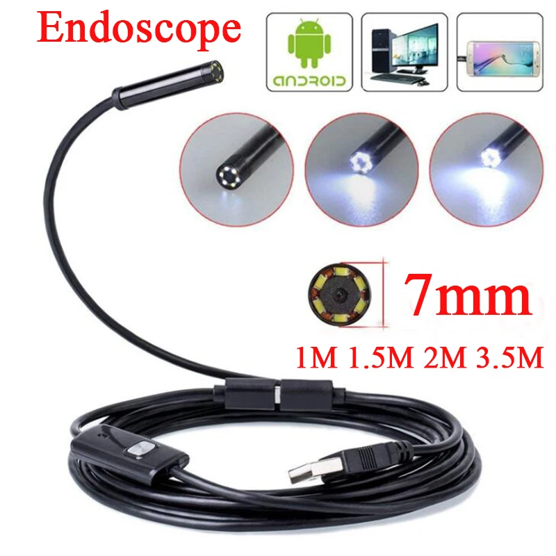 

7MM Endoscope Camera Flexible USB Mini Camcorders IP67 Waterproof 6 LEDS Borescope Inspection Camera For Android PC Laptop