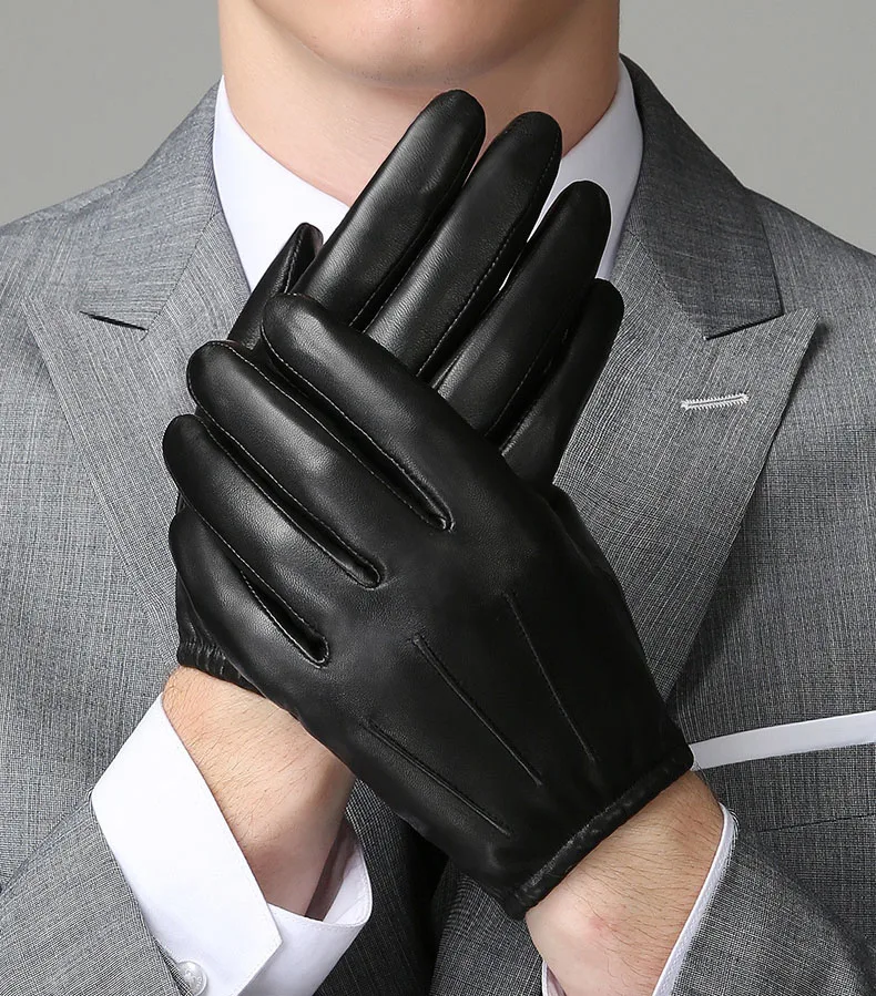 Мужские перчатки из натуральной кожи на осень и зиму, бархатные модные трендовые Элегантные Мужские кожаные перчатки для вождения NM792B-9