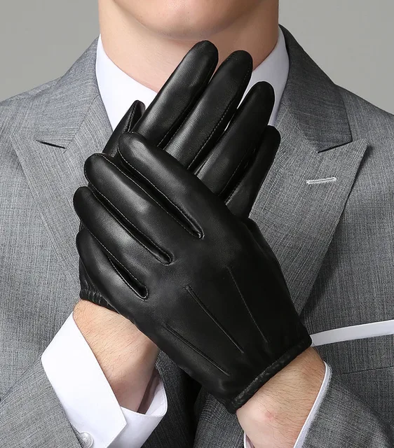 Guantes de cuero genuino para hombre, guantes de terciopelo fino