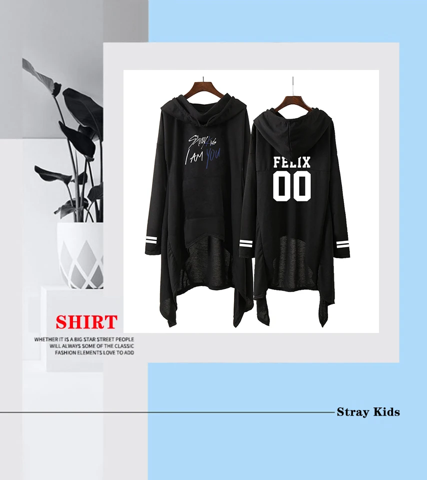 Kpop/ г. Весеннее Черное женское платье-свитер с капюшоном новая популярная блузка в стиле «Idol Stray Kids kpop album i am who Harajuku»