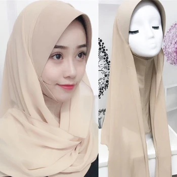 

New Arriva Lady Ethnic Style Shawl Scarfs Soft Thin Summer Plain Headwear Hard Cap Chiffon Stitching Muslim Women Hijab Scarf
