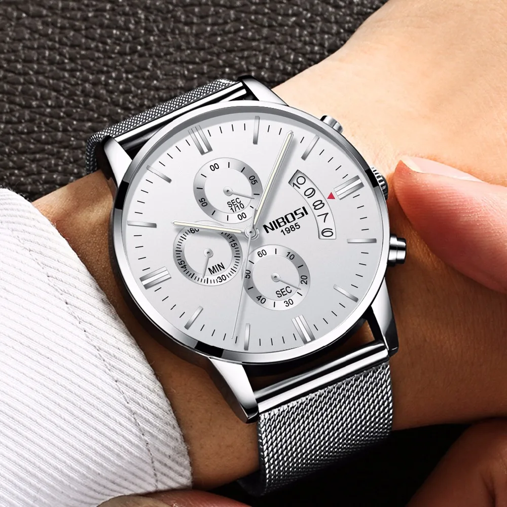 Nibosi Chronograph mens watches top brand luxury leather strap Waterproof sport wrist watches relogio masculino esportive grande (1)